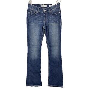 BKE Denim Women 32 Payton Bootcut Jeans Blue Y2K Western Bold Stitch READ